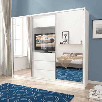 Artos Schiebeschrank 254 cm weiß TV-Nischenschrank ideal für Schlafzimmer oder Jugendzimmer