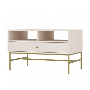 Couchtisch Kioto III beige mit Schublade elegante Konstruktion verstärkt mit Metallrahmen in Gold Farbe subtilen Griff