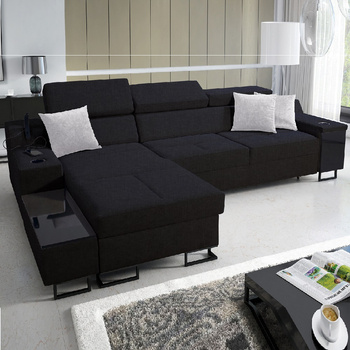 Ecksofa mit Schlaffunktion Alcamo schwarz links elegantes und stilvolles Ecksofa mit einer ausziehbaren praktischen Schublade an der Seite des Möbels