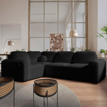 Ecksofa mit Schlaffunktion Arbon II schwarz linkes Design stilvolles Design markante runde Form Bettzeugbehälter