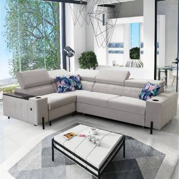 Ecksofa mit Schlaffunktion Belvi II grau links elegantes und ergonomisches Ecksofa für das Wohnzimmer praktischer Stauraum an der Seite