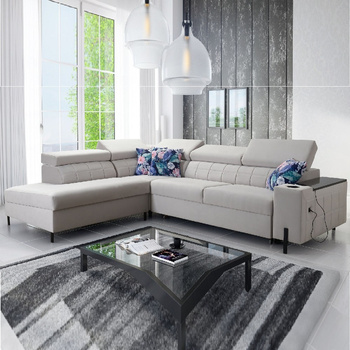 Ecksofa mit Schlaffunktion Belvi III grau links bequemes und elegantes Ecksofa für das Wohnzimmer mit praktischem Stauraum an der Seite