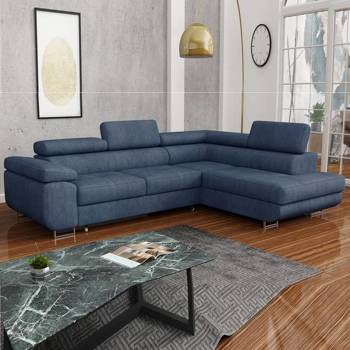 Ecksofa mit Schlaffunktion Ganta blue denim rechte Seite moderner Veloursstoff garantiert höchsten Komfort und Funktionalität