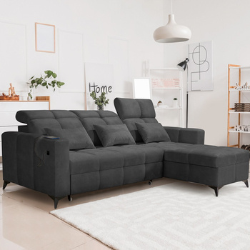 Ecksofa mit Schlaffunktion Laredo graphite rechte Ecke komfortables und stilvolles Schlafsofa mit Bettzeugcontainer