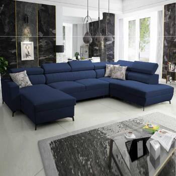 Ecksofa mit Schlaffunktion Savona VI blau links elegantes und bequemes Ecksofa für Wohnzimmer mit zwei Bettkästen