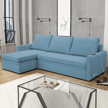 Ecksofa mit Schlaffunktion Stelvio blau linke Seite schlichtes und modernes Design, das zu jeder Einrichtung passt