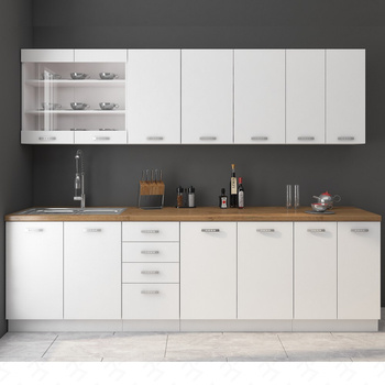 EkoWhite 260 cm Küchenmöbel-Set Minimalismus der skandinavischen Stil und Modernismus der einfachen Form ideal für jedes Interieur