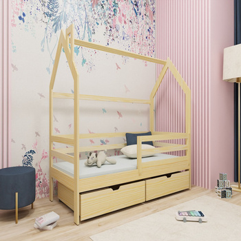 Holzbett Dale 70x160 cm Kiefer modernes Design Kinderbett aus massivem Kiefernholz Kinderhausbett