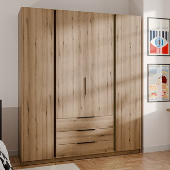 Kastano Kleiderschrank 200 cm Eiche evoke stilvolles Design Metallkante Griffe ideal Kleiderschrank für Schlafzimmer geräumige Schubladen