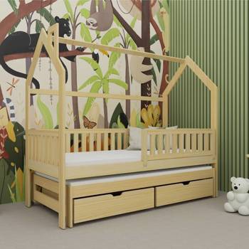 Kinderbett Mickey 80x190 cm Kiefer 2-Personen-Ausziehbett für Kinderzimmer Landhausbett aus massivem Kiefernholz