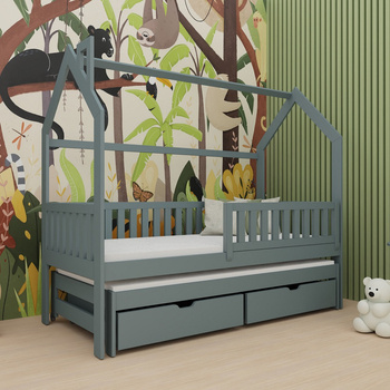 Kinderbett Mickey 90x180 cm grau 2-Personen-Ausziehbett für Kinderzimmer Landhausbett aus massivem Kiefernholz