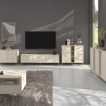 Kioto II Wohnzimmer Möbel Set beige stilvolles Design elegante Möbel von Metall goldenen Beinen subtilen Griffen unterstützt