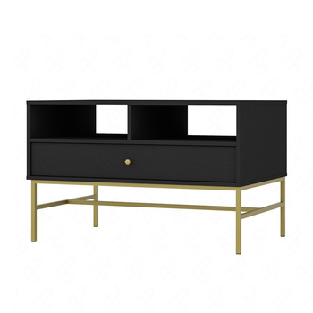 Kioto III Couchtisch schwarz graphit mit Schublade elegante Konstruktion verstärkt mit Metallrahmen in Gold Farbe subtilen Griff