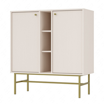 Kioto III Kommode 100 cm beige modernes Design praktische Einlegeböden goldene Griffe Metallrahmen