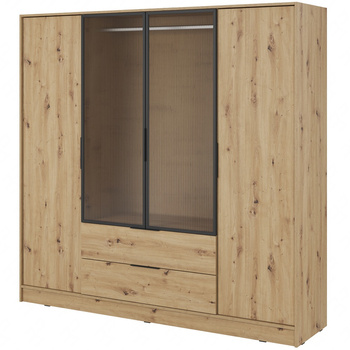 Kleiderschrank Corse 206 cm Eiche handwerklich modernes Design Kleiderschrank mit Glasfronten ideal für Schlafzimmer Kleiderschrank mit Kleiderstange zum Aufhängen