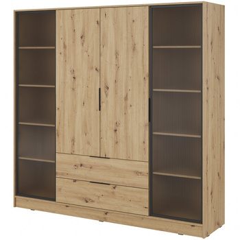 Kleiderschrank Corse 206 cm Eiche handwerklich modernes Design Kleiderschrank mit Glasfronten und geräumigen Schubladen ideal für Schlafzimmer und Büros