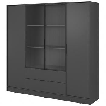 Kleiderschrank Corse 206 cm graphit modernes Design Kleiderschrank mit Glasfronten ideal für Schlafzimmer Kleiderschrank und Büro Kleiderschrank mit Regalen