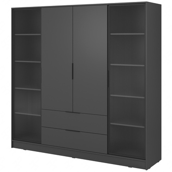 Kleiderschrank Corse 206 cm graphit modernes Design Kleiderschrank mit Glasfronten und geräumigen Schubladen ideal für Schlafzimmer und Büros