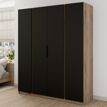 Kleiderschrank Kastano VII 200 cm Eiche evoke / schwarz stilvolles Design Metallkantengriffe geräumiger Kleiderschrank für Schlafzimmer oder Diele