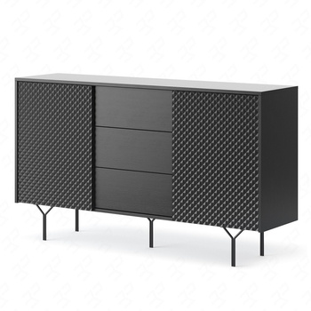 Kommode Adamant 144 cm schwarz graphit modernes Design push to open system für Türen und Schubladen original Möbel mit gefräster Front