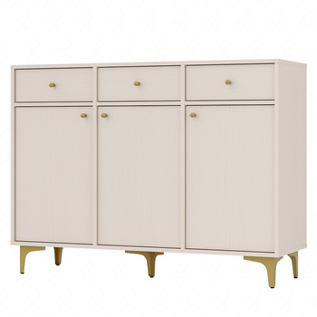 Kommode Kioto I 125 cm beige minimalistische Form ideale Kommode für Wohnzimmer oder Schlafzimmer goldene Accessoires