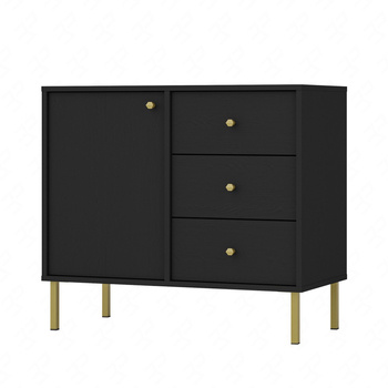 Kommode Kioto II 84 cm schwarz graphit modernes Design dezente goldene Griffe Metallbasis ideale Kommode für das Wohnzimmer