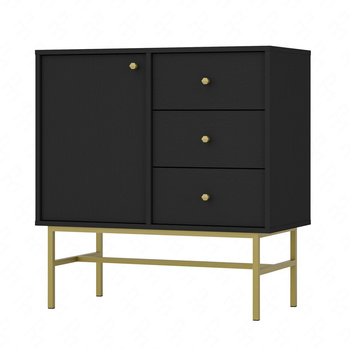 Kommode Kioto III 84 cm schwarz graphit modernes Design dezente goldene Griffe Metallrahmen ideale Kommode für das Wohnzimmer