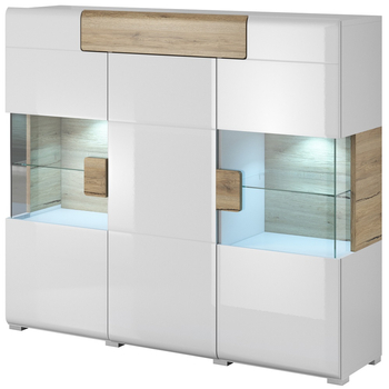 Kommode Toledo 147 cm weiß / weiß glänzend / san remo hell modernes Möbeldesign Kommodenkante mit speziellem ABS-Furnier verarbeitet