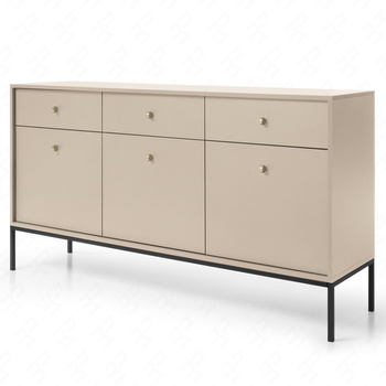 Kommode mit Schubladen Mono 154 cm Beige Minimalistisches Design stilvoller goldener Griff schlichte Form mit metallischen Elementen