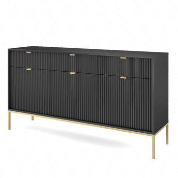 Lovro 154 cm Kommode schwarz modernes Design wird die Liebhaber von ausdrucksstarken Interieurs begeistern Gold Metall Accessoires