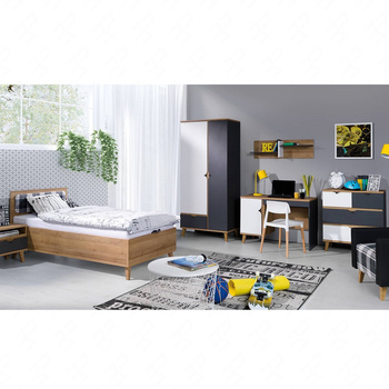 Memone Möbelset goldene Eiche / weiß / graphit modernes Design stilvolles Möbelset für Jugendzimmer im skandinavischen Stil