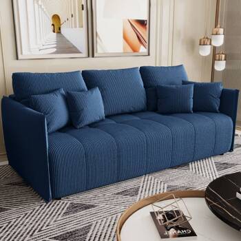 Oroso Schlafsofa blau modernes Design dreidimensionaler Stoff mit ausdrucksstarken Streifen Bettzeug Container