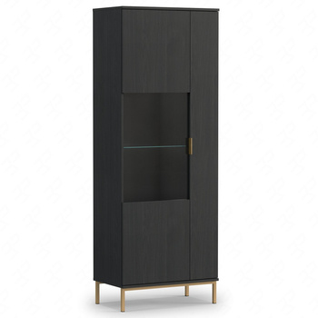 Polje 70 cm portland ash schwarz minimalistisches Design stilvolle Kante Griff einfache Form auf einem Metallsockel unterstützt