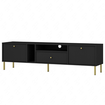 RTV-Schrank Kioto II 180 cm schwarz graphit eleganter TV-Schrank mit geraden Metallbeinen und goldenen Griffen