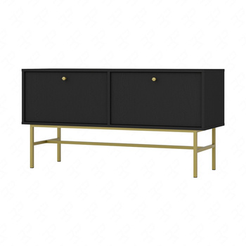 RTV Schrank Kioto III 121 cm schwarz graphit eleganter Schrank mit nach unten öffnenden Türen goldener Metallrahmen