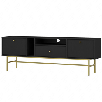 RTV-Schrank Kioto III 180 cm schwarz graphit eleganter TV-Schrank dezente Griffe goldfarbener Metallrahmen