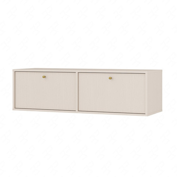 RTV-Schrank Kioto IV 121 cm beige eleganter Schrank mit nach unten öffnenden Türen gedeckte Farben goldene Metallgriffe