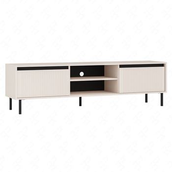 RTV-Schrank Osaka 179 cm beige/schwarz schlichte Form in trendigen Farben ideal für Innenräume im japanischen Stil geschmackvolle geriffelte Front