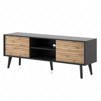 RTV Schrank Saipan 154 cm schwarz / Eiche handwerklich elegante Form der Möbel in einem modernen Stil dekorative geriffelte Dekoration