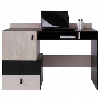 Schreibtisch mit Schubladen Niko 125 cm schwarz / Eiche / beige stilvoll und funktionell für das Jugendzimmer