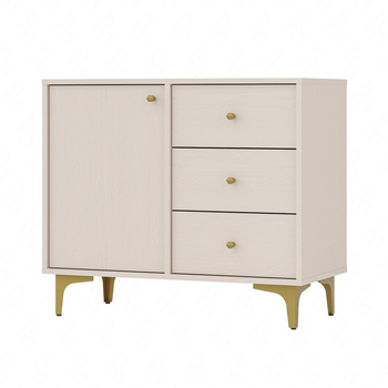 Schubladenkommode Kioto I 84 cm beige modernes Design dezente goldene Griffe Metallsockel ideale Kommode für Wohnzimmer