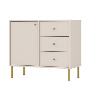 Schubladenkommode Kioto II 84 cm beige modernes Design dezente goldene Griffe Metallsockel ideale Kommode für Wohnzimmer