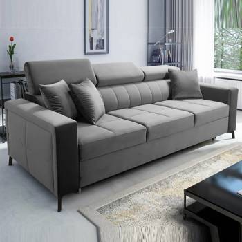 Sofa mit Schlaffunktion Nausa Grau mit verstellbaren Kopfstützen widerstandsfähig gegen Abrieb und Kratzer bequem zum Entspannen