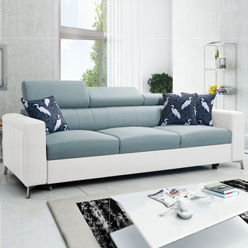 Sofa mit Schlaffunktion Savona arktisch blau / weiß bequemes Sofa für Wohnzimmer bietet Komfort beim Entspannen verstellbare Kopfstützen