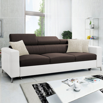 Sofa mit Schlaffunktion Savona braun / weiß bequemes Sofa für Wohnzimmer bietet Komfort beim Entspannen verstellbare Kopfstützen