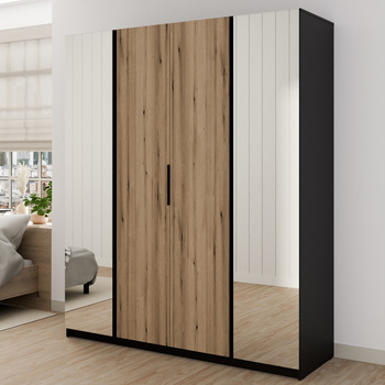 Spiegel Kleiderschrank Kastano IX 200 cm schwarz / Eiche evoke modernes Design Kleiderschrank gewidmet Schlafzimmer oder Flur Metallgriffe