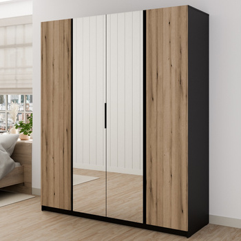 Spiegel Kleiderschrank Kastano VIII 200 cm schwarz / Eiche evozieren stilvolles Design Kleiderschrank für Schlafzimmer oder Zimmer mit Rand Griffe bereichert