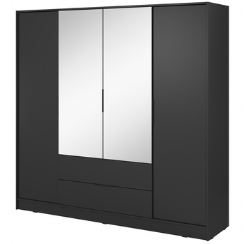 Spiegelschrank Corse 200 cm schwarz modernes Design idealer Kleiderschrank für Schlafzimmer oder Flur geräumige Schubladen