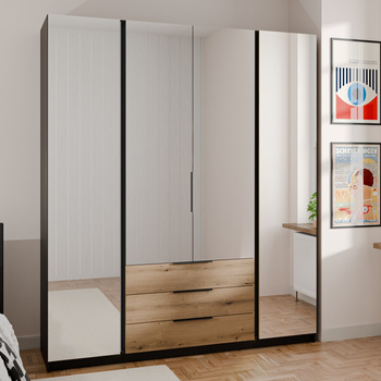 Spiegelschrank Kastano VI 200 cm schwarz / Eiche evozieren klassische Form Rand Griffe ideal Kleiderschrank für Schlafzimmer geräumige Schubladen