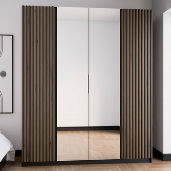 Spiegelschrank Kastano XII 200 cm schwarz stilvolles Design Kleiderschranktür mit Eiche verziert evoke Lamellen ideal für Schlafzimmer